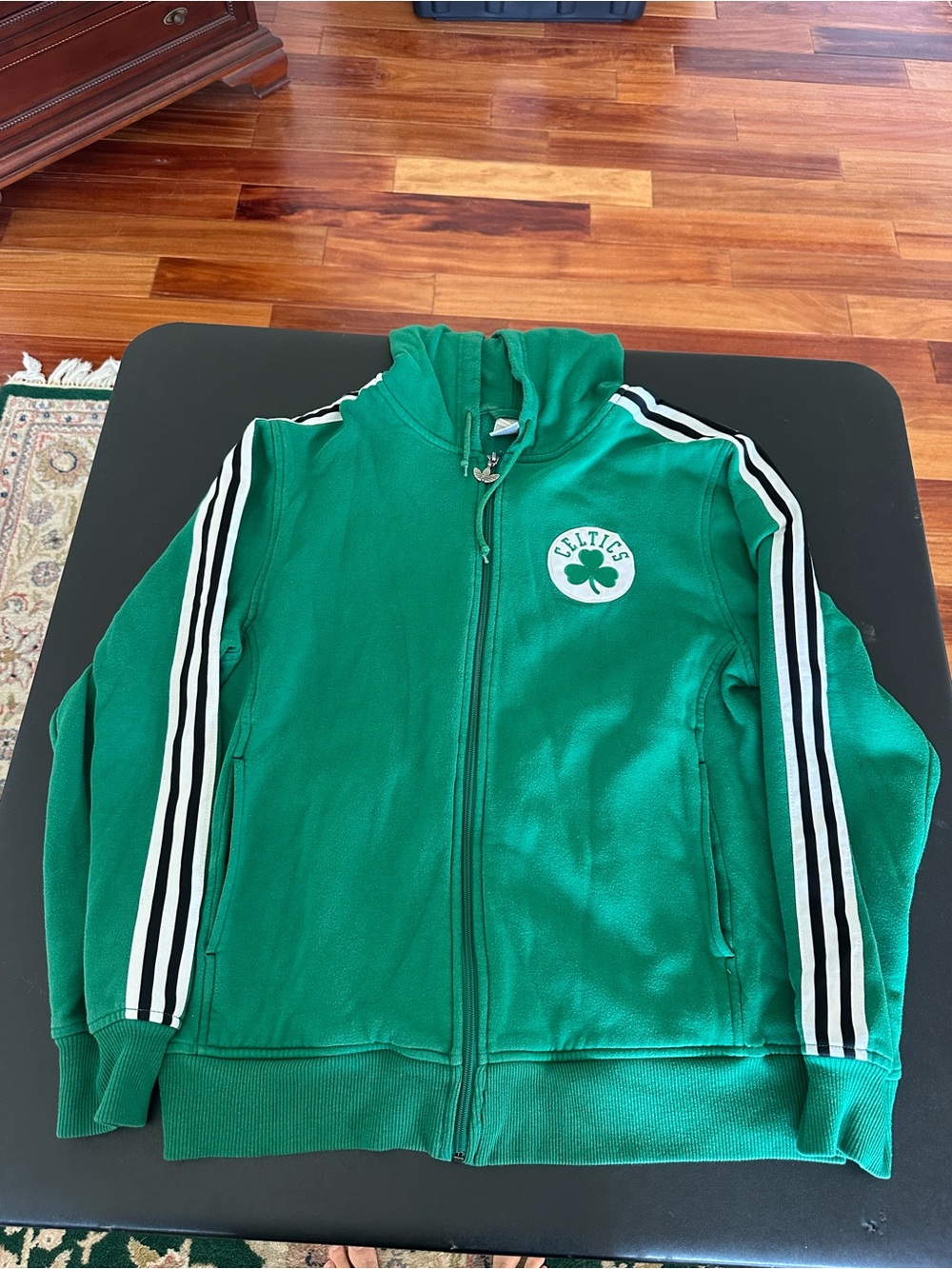 Adidas Track Celtics Hooded Zip Jacket NBA Green White Mens Large